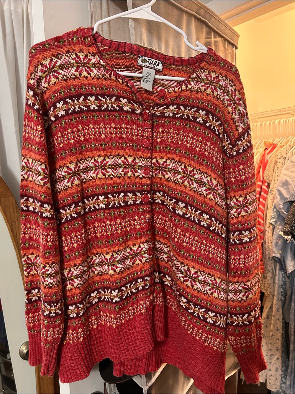 Tiara International Ramie Cotton Patterned Cardigan